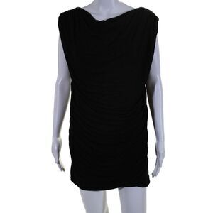 Wayne Womens Boat Neck Drapey Gathered Sleeveless Mini Dress Black Size M
